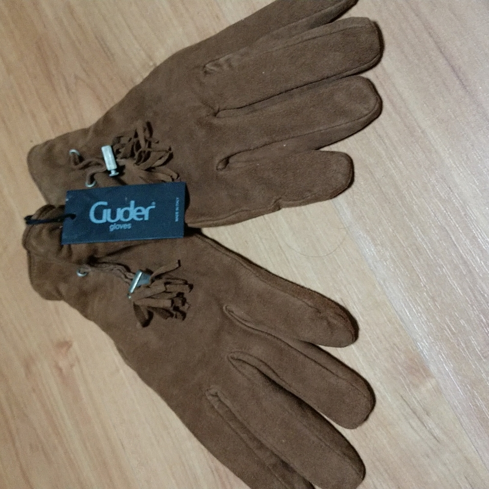 #3 DOESKIN SUEDE Wool Lined Tasseled Cinnamon ITALIAN made Gloves NWT